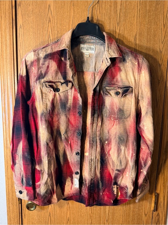 Upcycled Other - Bleach Dye Red Plaid Button-Down Shirt